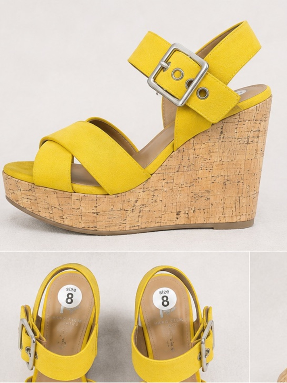 Marc Fisher Cacie Yellow Suede Crisscross Cork Wedge Platform Sandals 8 NWOT